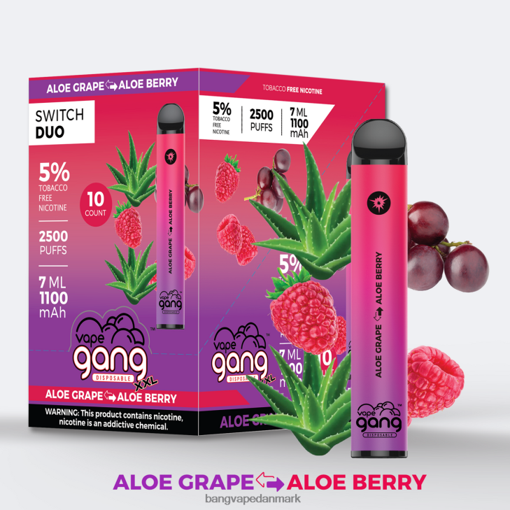 Vape Gang Switch Duo 2 smagsvarianter (æske med 10) aloe drue - aloe bær - Vape Gang Danmark 0P6VZ39