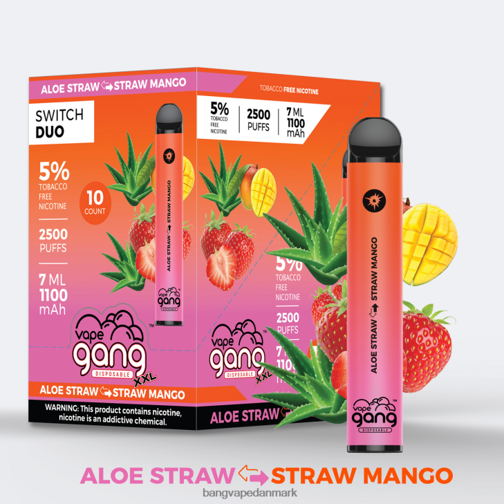 Vape Gang Switch Duo 2 smagsvarianter (æske med 10) aloe jordbær - jordbær mango - Bape Vape disposable 0P6VZ38