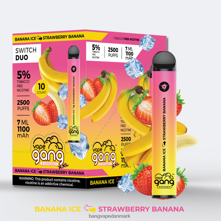 Vape Gang Switch Duo 2 smagsvarianter (æske med 10) bananis - jordbærbanan - Vape Gang København 0P6VZ40