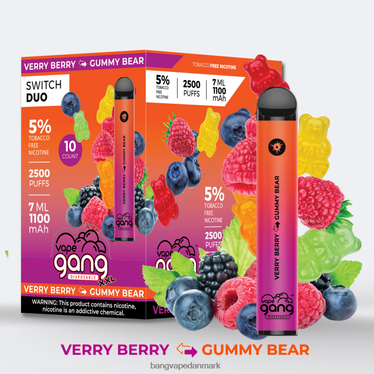 Vape Gang Switch Duo 2 smagsvarianter (æske med 10) rødt æble - grønt æble - Bape Vape København 0P6VZ46