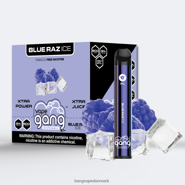 Vape Gang XL engangsdampe 600 pust (æske med 10) blå raz is - Vape Gang Danmark 0P6VZ61