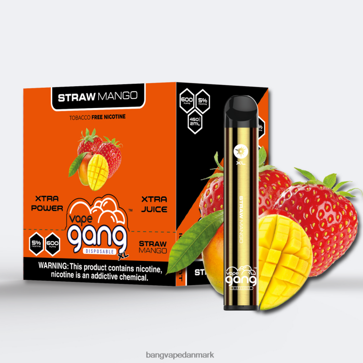 Vape Gang XL engangsdampe 600 pust (æske med 10) halm mango - Bape Vape Danmark 0P6VZ66