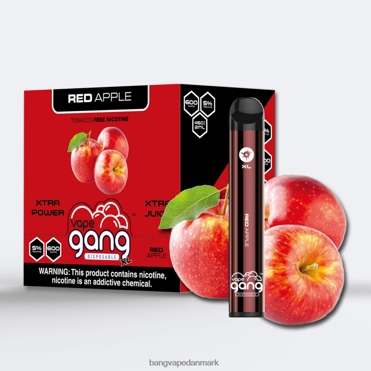 Vape Gang XL engangsdampe 600 pust (æske med 10) rødt æble - Vape Gang disposables 0P6VZ73